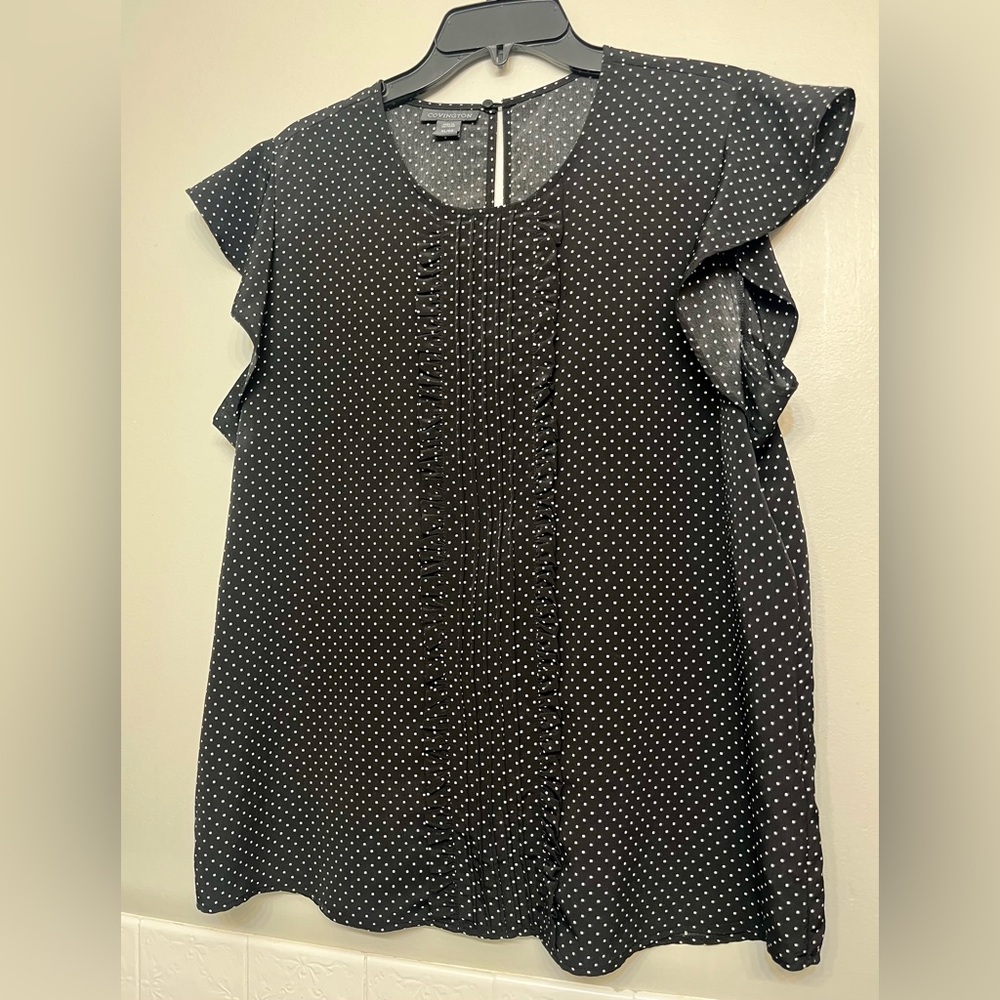 Covington Black Square Polka Dot Ruffle Blouse – XL